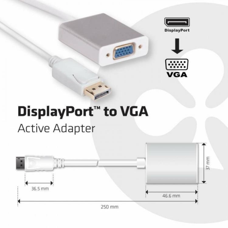 CLUB3D - Displayport a VGA Adaptador Activo