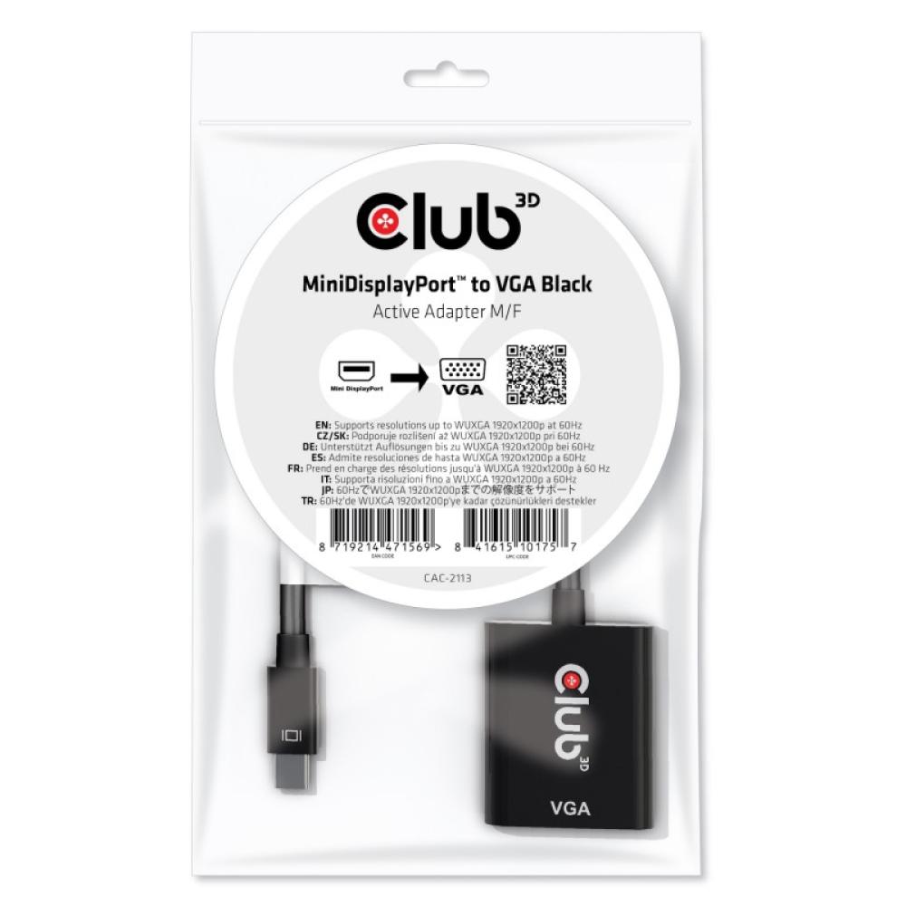 CLUB3D - CAC-2113 adaptador de cable de vídeo 0,228 m Mini Displayport VGA Negro