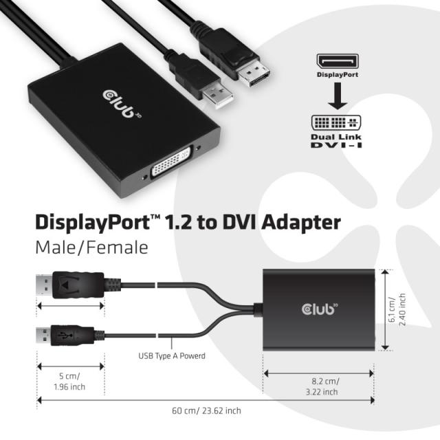 CLUB3D - cac-1010 Displayport/usb DVI-I Daul link Negro, Blanco