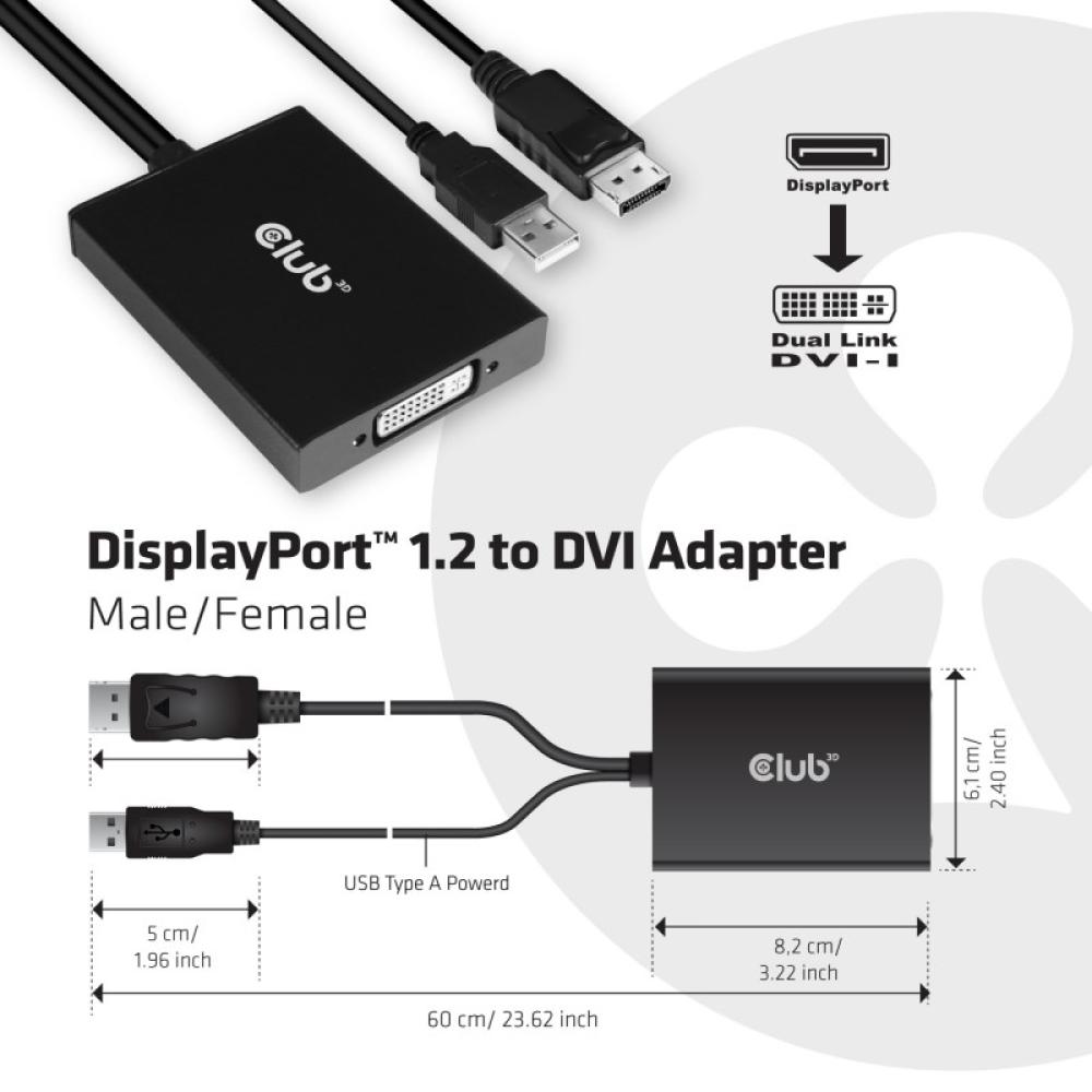 CLUB3D - cac-1010 Displayport/usb DVI-I Daul link Negro, Blanco