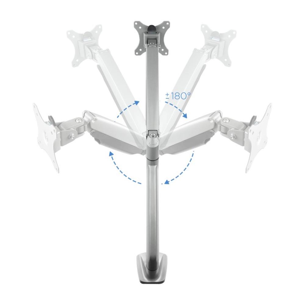 TooQ - Soporte de Mesa Giratorio e Inclinable para Pantalla (Monitor / TV Plasma / LCD / LED) 13” – 32”, de Un Brazo, Plata