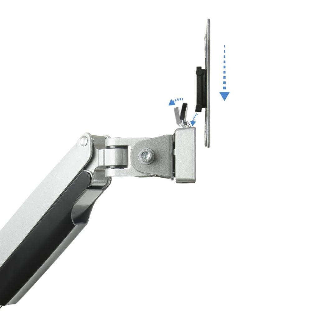 TooQ - Soporte de Mesa Giratorio e Inclinable para 2 Pantallas (Monitor / TV Plasma / LCD / LED) 13” – 32”, de Dos Brazos, Plata