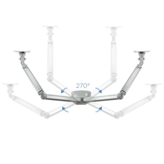 TooQ - Soporte de Mesa Giratorio e Inclinable para 2 Pantallas (Monitor / TV Plasma / LCD / LED) 13” – 32”, de Dos Brazos, Plata