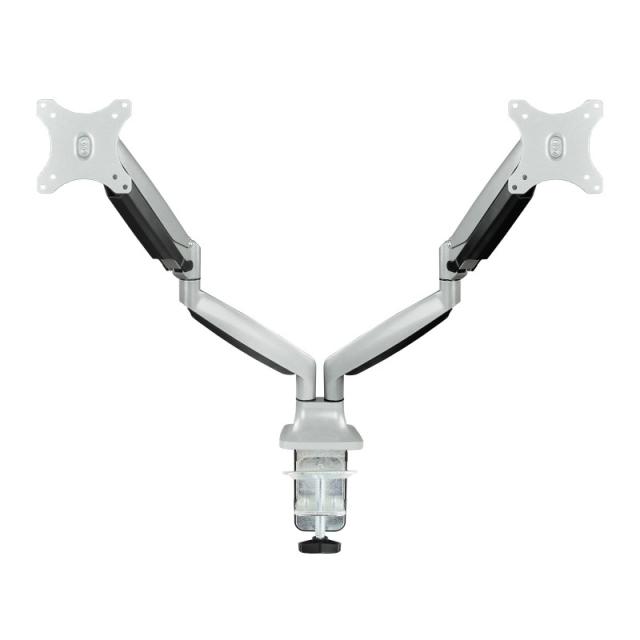 TooQ - Soporte de Mesa Giratorio e Inclinable para 2 Pantallas (Monitor / TV Plasma / LCD / LED) 13” – 32”, de Dos Brazos, Plata