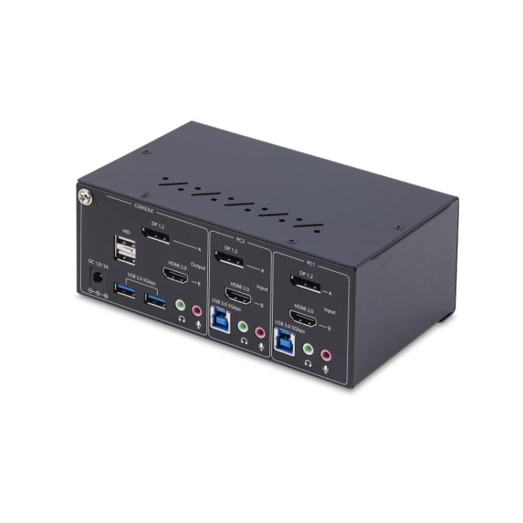 StarTech.com - Switch KVM de 2 Puertos DisplayPort HDMI - Conmutador KVM de Dos Monitores - Hub Ladrón USB 2 Puertos 5Gbps - 2 P
