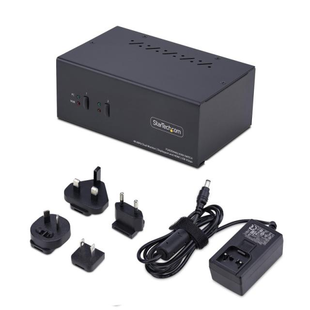 StarTech.com - Switch KVM de 2 Puertos DisplayPort HDMI - Conmutador KVM de Dos Monitores - Hub Ladrón USB 2 Puertos 5Gbps - 2 P