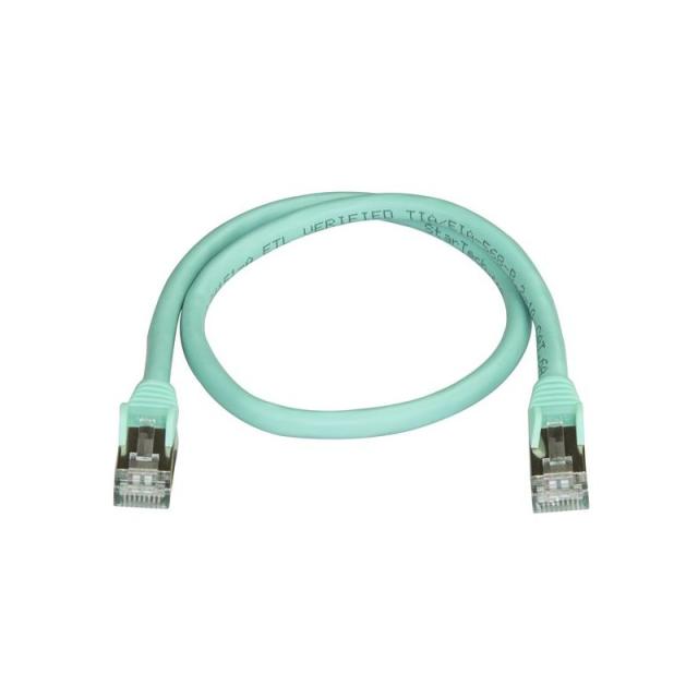 StarTech.com - Cable de 0,5m de Red Ethernet RJ45 Cat6a Blindado STP - Cable sin Enganche Snagless - Aguamarina