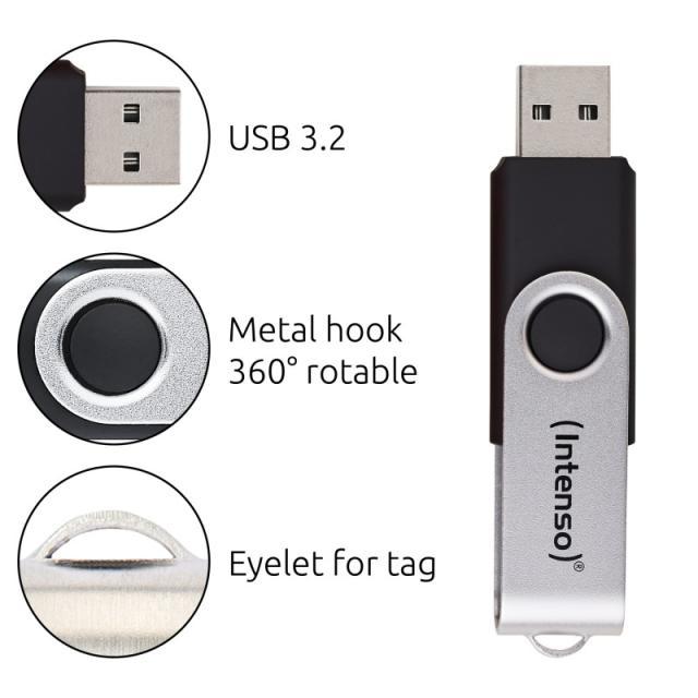 Intenso - Memoria USB Office Line, 32 GB, USB-A, 3.2 Gen 1x1, negro-plata