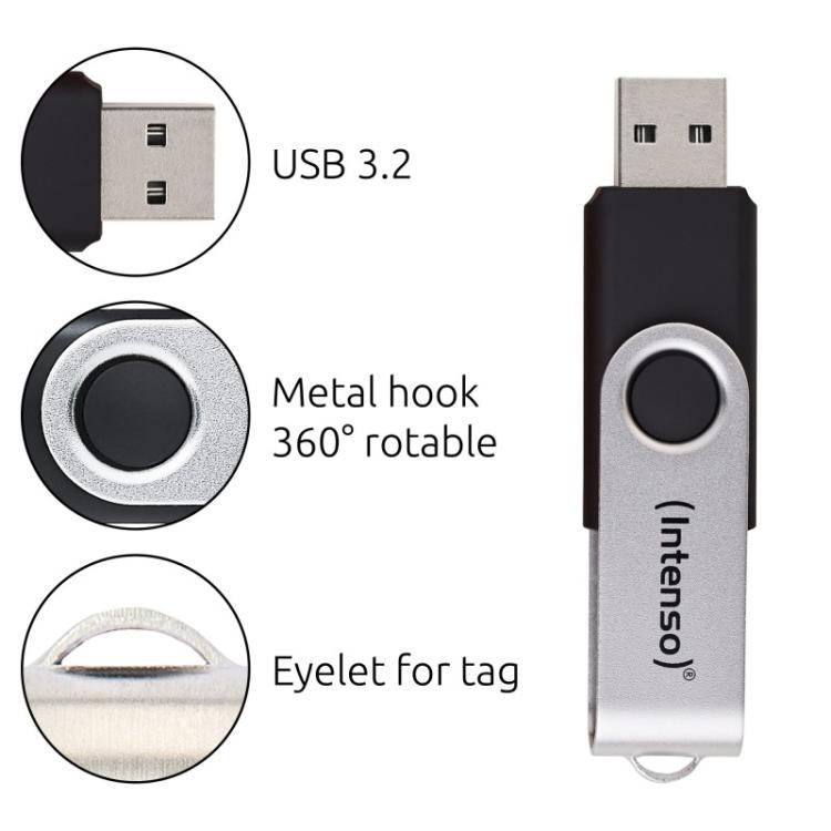 Intenso - Memoria USB Office Line, 32 GB, USB-A, 3.2 Gen 1x1, negro-plata
