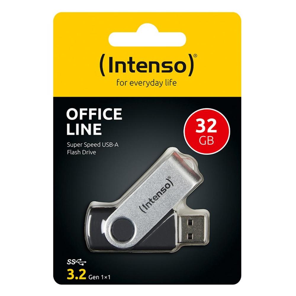 Intenso - Memoria USB Office Line, 32 GB, USB-A, 3.2 Gen 1x1, negro-plata