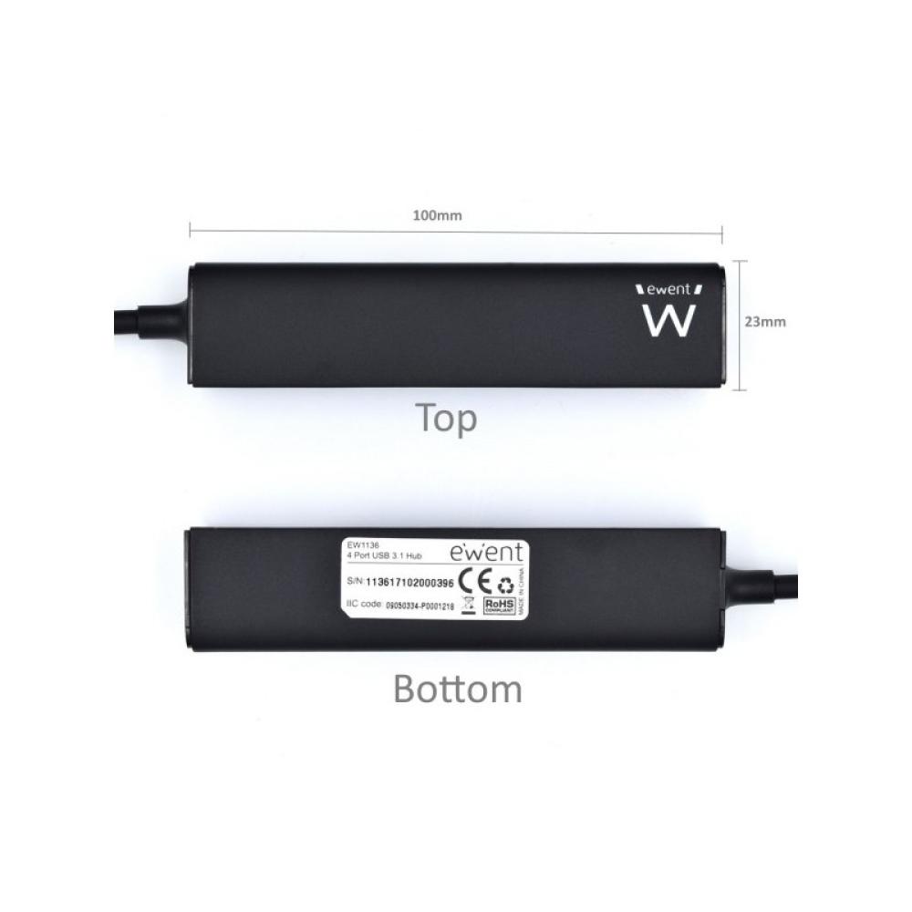 Ewent - EW1136 hub de interfaz USB 3.2 Gen 1 (3.1 Gen 1) Type-A 480 Mbit/s Negro