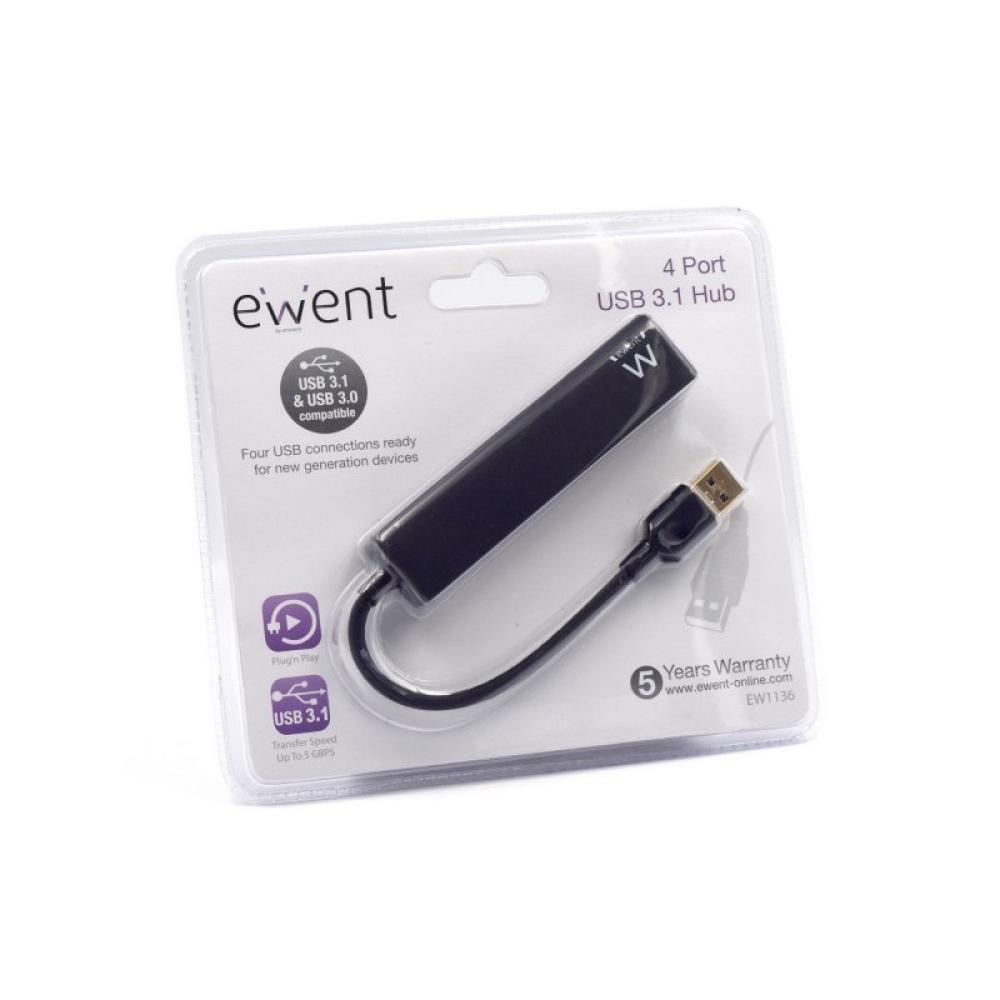 Ewent - EW1136 hub de interfaz USB 3.2 Gen 1 (3.1 Gen 1) Type-A 480 Mbit/s Negro