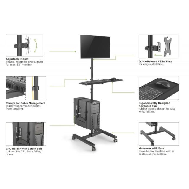 Equip - Estación de trabajo móvil con un solo monitor de 17"-32