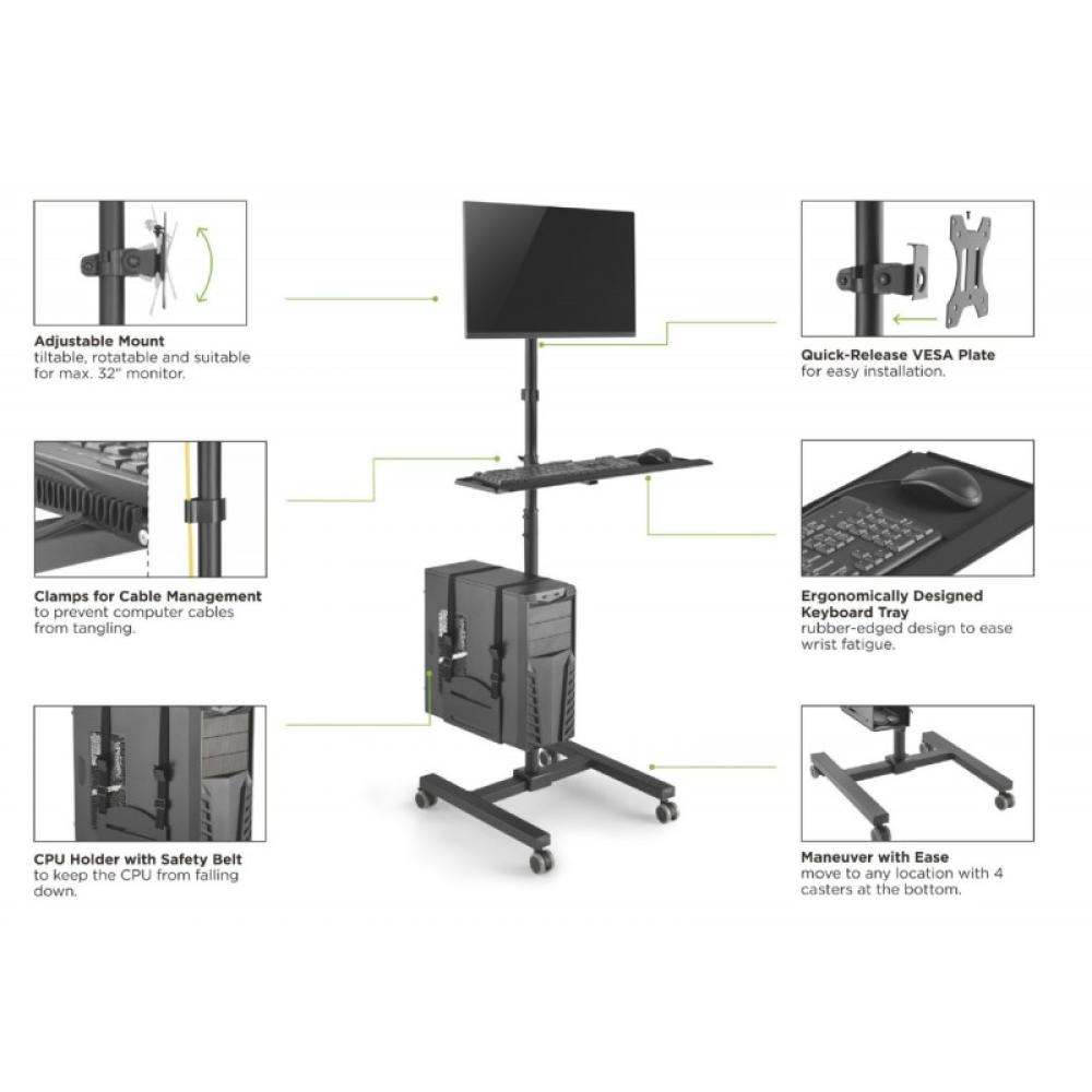 Equip - Estación de trabajo móvil con un solo monitor de 17"-32