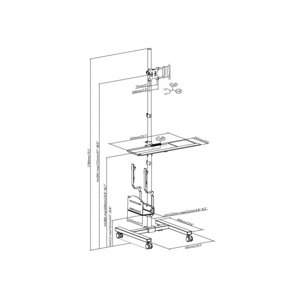 Equip - Estación de trabajo móvil con un solo monitor de 17"-32