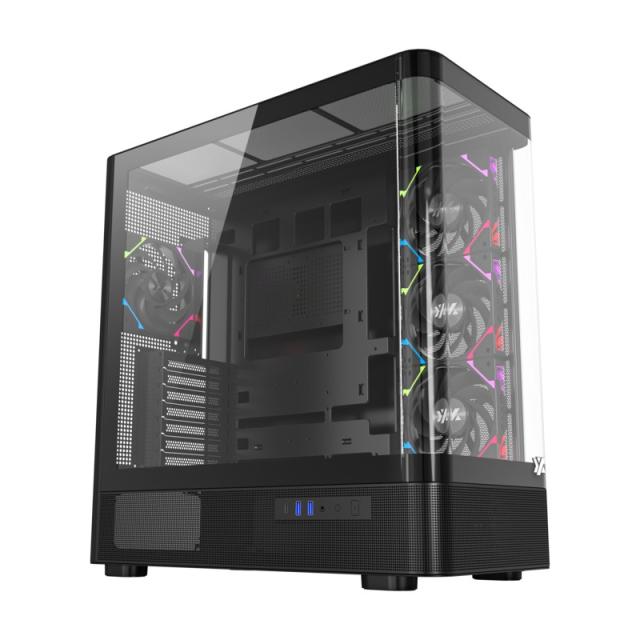 XYZ - QUANTUM TORRE GAMING A-RGB , 4x VENTILADORES, PWM, BTF, CRISTAL CURVO, TIPO C , ATX, NEGRA