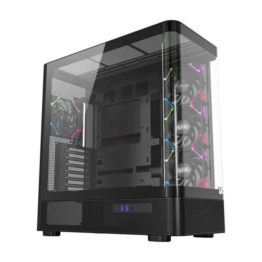 XYZ - QUANTUM TORRE GAMING A-RGB , 4x VENTILADORES, PWM, BTF, CRISTAL CURVO, TIPO C , ATX, NEGRA