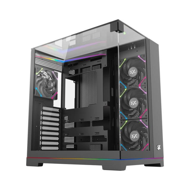 XYZ - TESSERACT A-RGB, TORRE GAMING, 4x VENTILADORES, 3D ULTRA-PANORAMICO,BTF, TYPO C, ATX, NEGRA