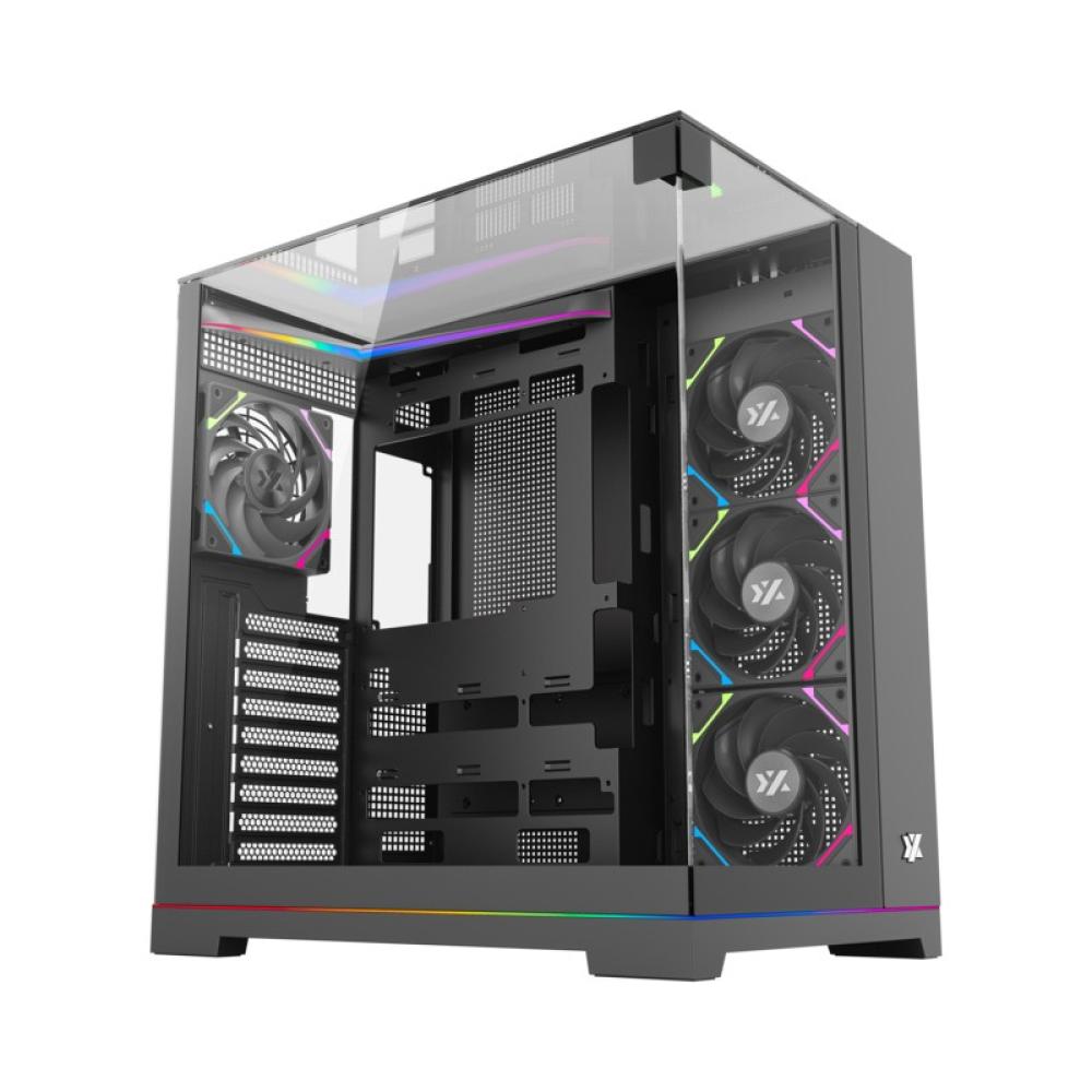 XYZ - TESSERACT A-RGB, TORRE GAMING, 4x VENTILADORES, 3D ULTRA-PANORAMICO,BTF, TYPO C, ATX, NEGRA