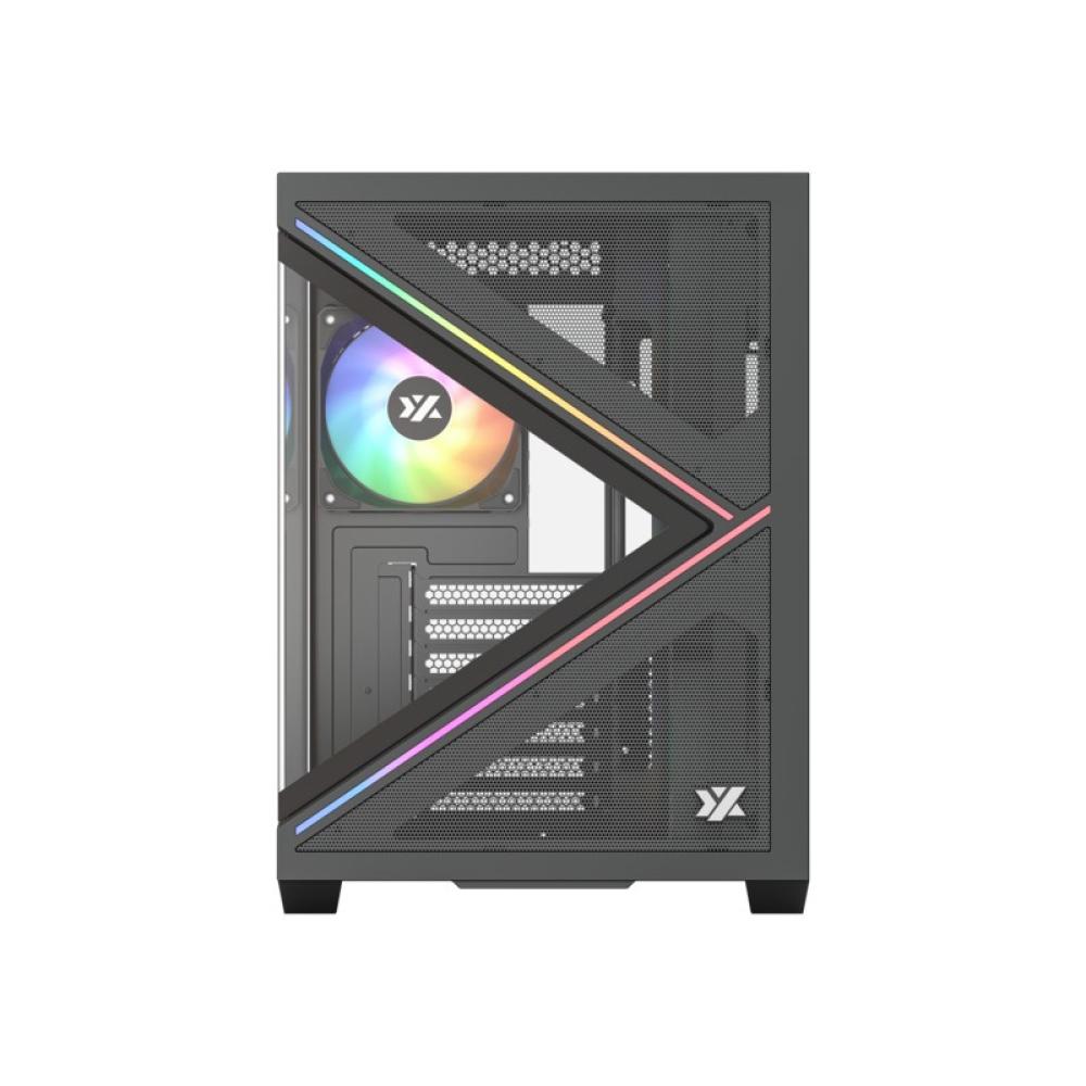 XYZ - QUBEX, TORRE GAMING,DUAL CHAMBER, 4x VENTILADORES, A-RGB, MESH DUAL ,BTF, TYPO C, ATX, NEGRA