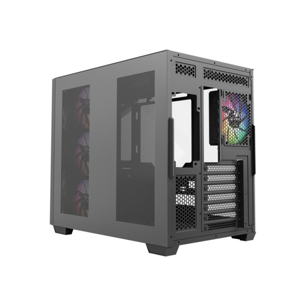 XYZ - QUBEX, TORRE GAMING,DUAL CHAMBER, 4x VENTILADORES, A-RGB, MESH DUAL ,BTF, TYPO C, ATX, NEGRA