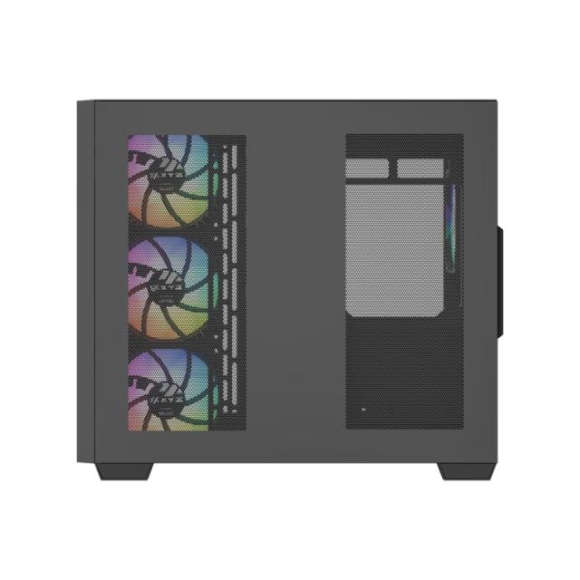 XYZ - QUBEX, TORRE GAMING,DUAL CHAMBER, 4x VENTILADORES, A-RGB, MESH DUAL ,BTF, TYPO C, ATX, NEGRA