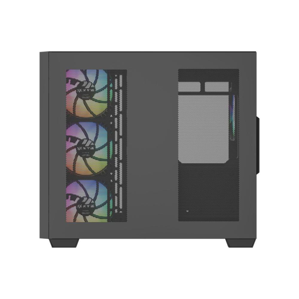 XYZ - QUBEX, TORRE GAMING,DUAL CHAMBER, 4x VENTILADORES, A-RGB, MESH DUAL ,BTF, TYPO C, ATX, NEGRA
