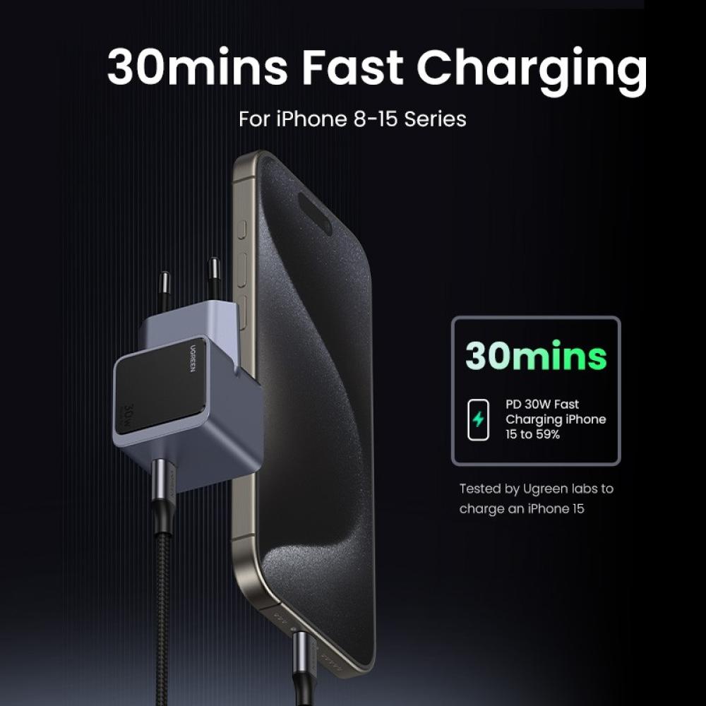 Ugreen - Nexode S 30W USB-C GaN Fast Charger EU gray Teléfono móvil, Batería portátil, Teléfono Gris Corriente alterna Interior