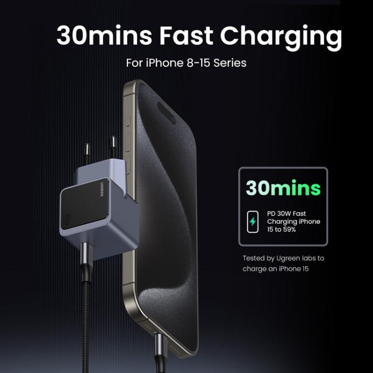 Ugreen - Nexode S 30W USB-C GaN Fast Charger EU gray Teléfono móvil, Batería portátil, Teléfono Gris Corriente alterna Interior