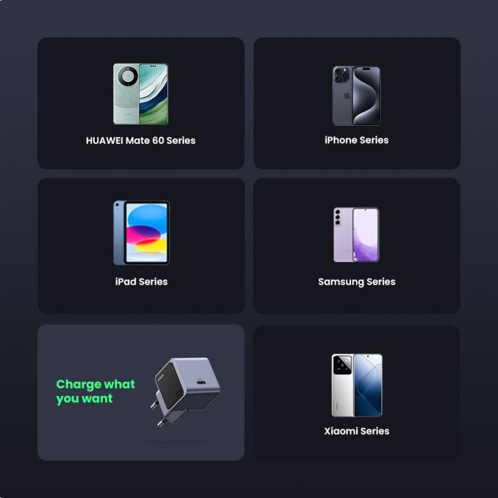 Ugreen - Nexode S 30W USB-C GaN Fast Charger EU gray Teléfono móvil, Batería portátil, Teléfono Gris Corriente alterna Interior