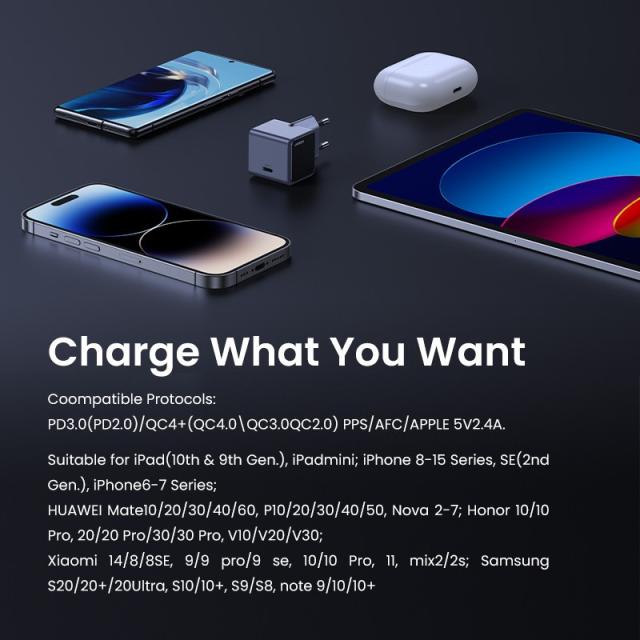 Ugreen - Nexode S 30W USB-C GaN Fast Charger EU gray Teléfono móvil, Batería portátil, Teléfono Gris Corriente alterna Interior