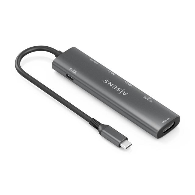 AISENS - USB-C Dock 7 en 1, USB-C A, 1x HDMI, 2x USB-A USB2.0, 1x USB-A USB3.0, 1x USB-C PD 100W, 1x SD, 1x MicroSD, Gris, 15cm