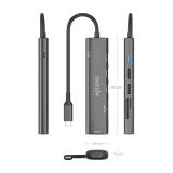 AISENS - USB-C Dock 7 en 1, USB-C A, 1x HDMI, 2x USB-A USB2.0, 1x USB-A USB3.0, 1x USB-C PD 100W, 1x SD, 1x MicroSD, Gris, 15cm