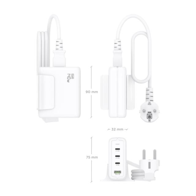 AISENS - Cargador Sobremesa GaN 140W, 3x USB-C PD3.1 QC4.0 QC5.0, 1x USB-A QC3.0, Blanco