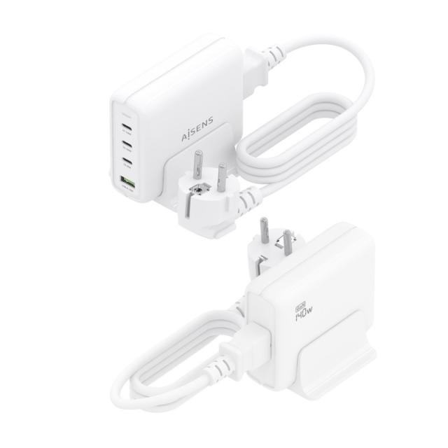 AISENS - Cargador Sobremesa GaN 140W, 3x USB-C PD3.1 QC4.0 QC5.0, 1x USB-A QC3.0, Blanco