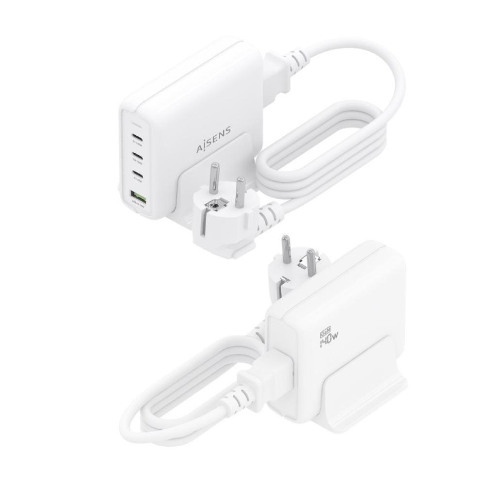 AISENS - Cargador Sobremesa GaN 140W, 3x USB-C PD3.1 QC4.0 QC5.0, 1x USB-A QC3.0, Blanco