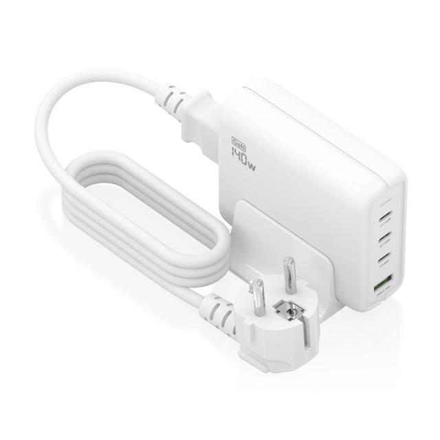 AISENS - Cargador Sobremesa GaN 140W, 3x USB-C PD3.1 QC4.0 QC5.0, 1x USB-A QC3.0, Blanco