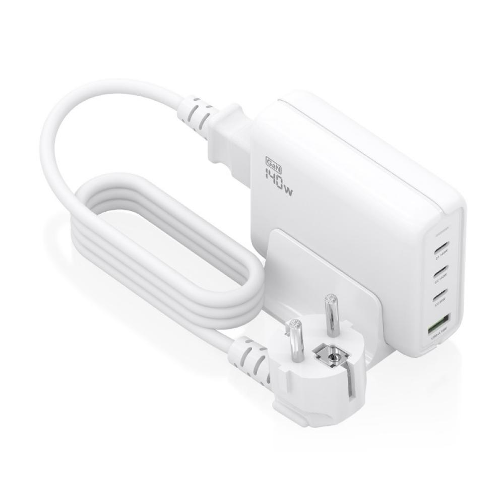AISENS - Cargador Sobremesa GaN 140W, 3x USB-C PD3.1 QC4.0 QC5.0, 1x USB-A QC3.0, Blanco