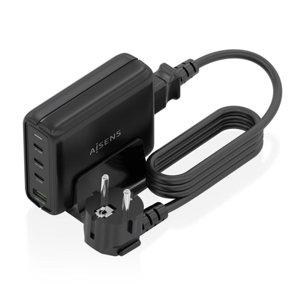 AISENS - Cargador Sobremesa GaN 140W, 3x USB-C PD3.1 QC4.0 QC5.0, 1x USB-A QC3.0, Negro
