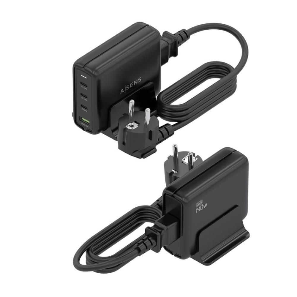 AISENS - Cargador Sobremesa GaN 140W, 3x USB-C PD3.1 QC4.0 QC5.0, 1x USB-A QC3.0, Negro