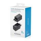 AISENS - Cargador GaN 100W, 2x USB-C PD3.0 QC4.0 QC5.0, 1x USB-A QC3.0, Negro