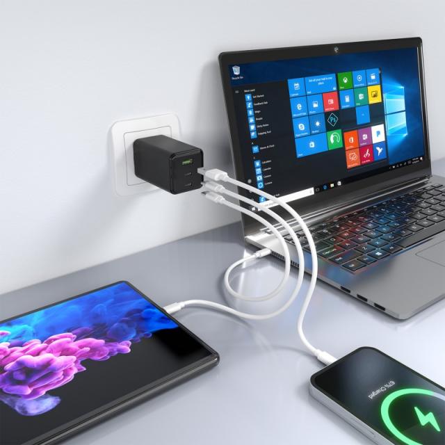 AISENS - Cargador GaN 100W, 2x USB-C PD3.0 QC4.0 QC5.0, 1x USB-A QC3.0, Negro