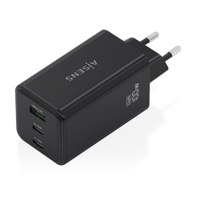 AISENS - Cargador GaN 100W, 2x USB-C PD3.0 QC4.0 QC5.0, 1x USB-A QC3.0, Negro