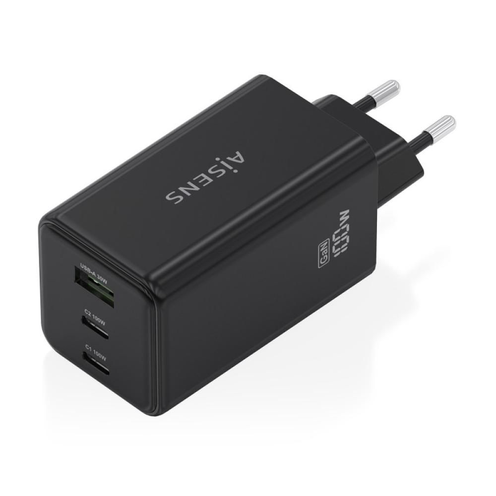 AISENS - Cargador GaN 100W, 2x USB-C PD3.0 QC4.0 QC5.0, 1x USB-A QC3.0, Negro