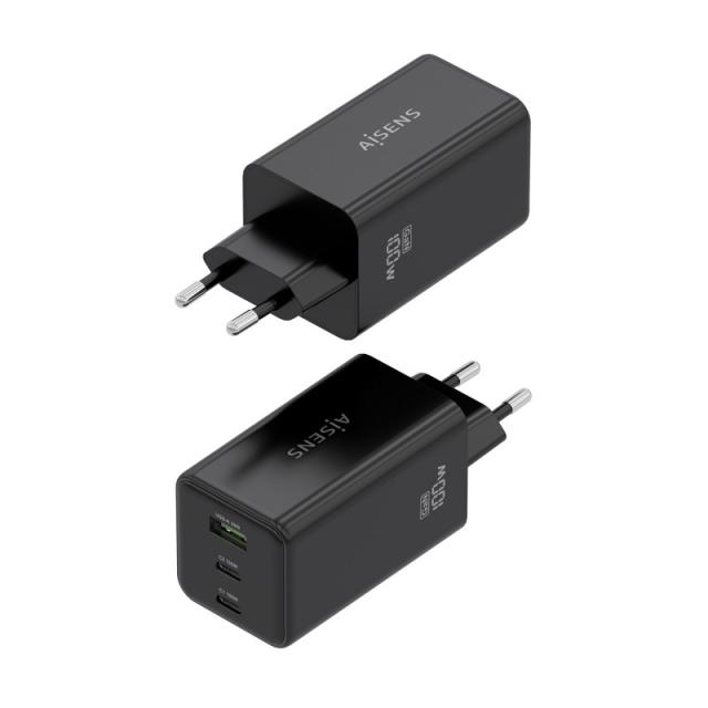 AISENS - Cargador GaN 100W, 2x USB-C PD3.0 QC4.0 QC5.0, 1x USB-A QC3.0, Negro