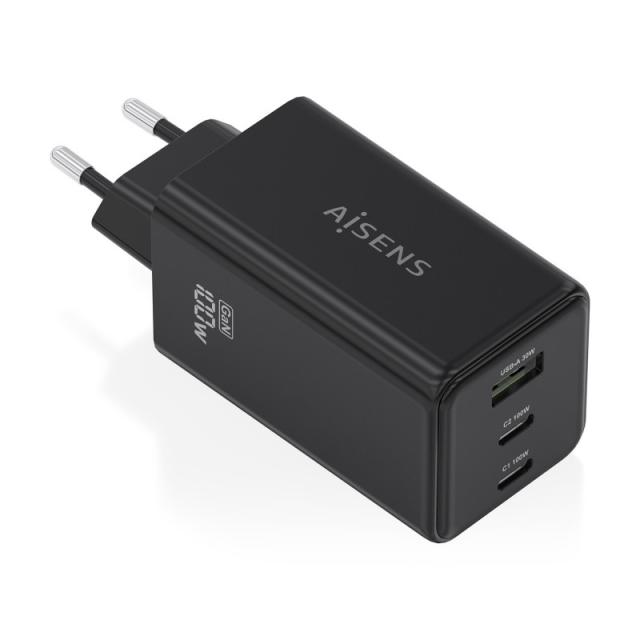 AISENS - Cargador GaN 100W, 2x USB-C PD3.0 QC4.0 QC5.0, 1x USB-A QC3.0, Negro