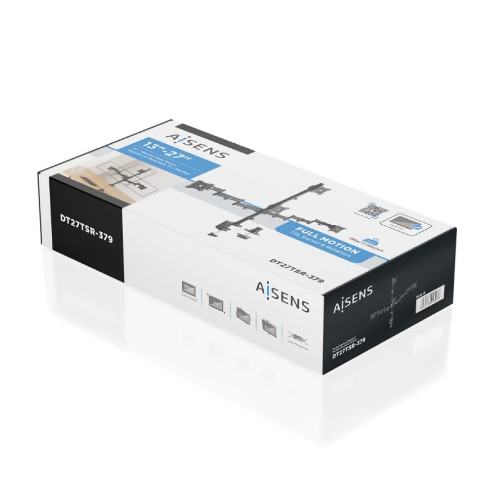 AISENS - Soporte de Mesa Eco Giratorio e Inclinable para 4 Monitores 8kg (4 Pivotes, 2 Brazos) de 13"-27", Negro