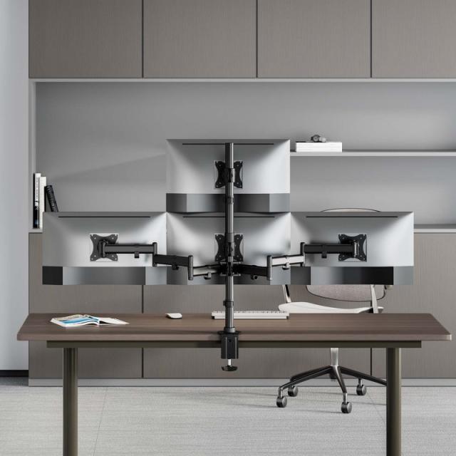 AISENS - Soporte de Mesa Eco Giratorio e Inclinable para 4 Monitores 8kg (4 Pivotes, 2 Brazos) de 13"-27", Negro