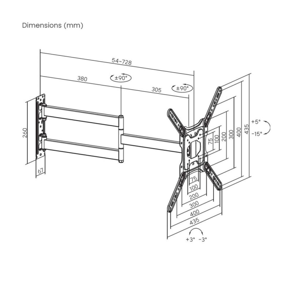 AISENS - Soporte Eco Giratorio, Inclinable y Nivelable para Monitor/TV 35kg de 23"-65", Negro - WT65TSLE-383