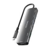 AISENS - USB-C Dock 7 en 1, USB-C A, 1x HDMI, 2x USB-A, 1x USB-C, 1x USB-C PD 100W, 1x SD, 1x MicroSD, Gris, 15cm